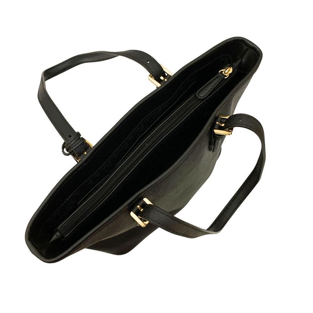Michael Kors Black Saffiano Leather Tote Bag Gold Tone MK Charm Medium - Picture 4 of 13